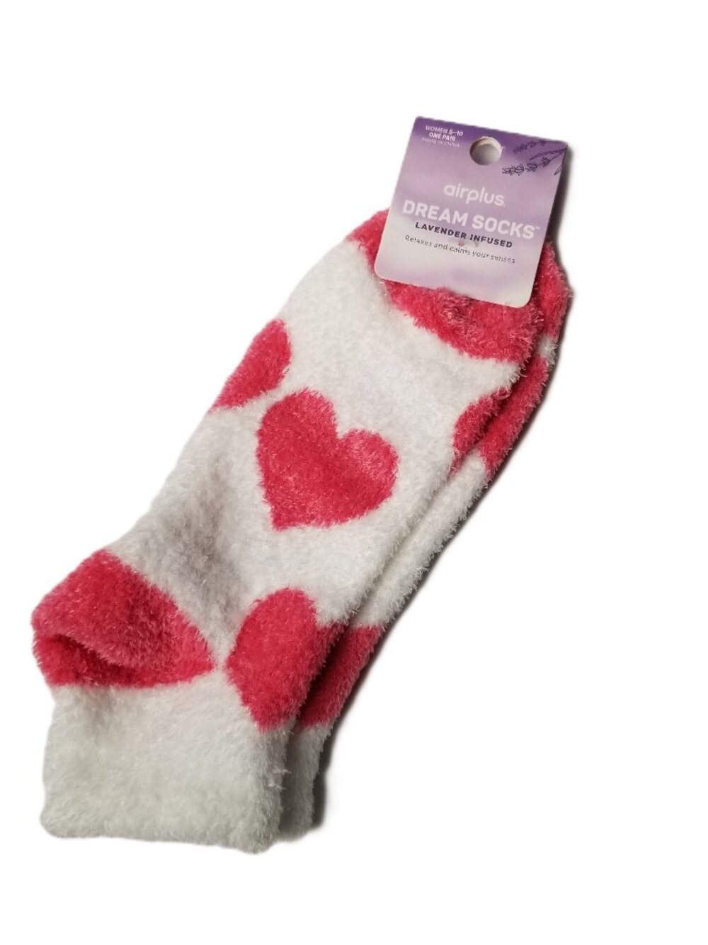 Airplus Dream Socks Womens 5-10 White Pink Heart Fuzzy Lavender Infused NWT